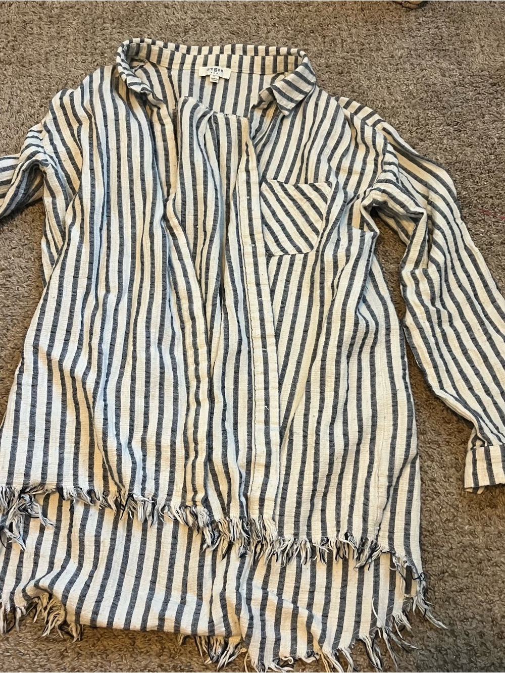 Umgee Blue & Cream Striped Button-Front Shirt